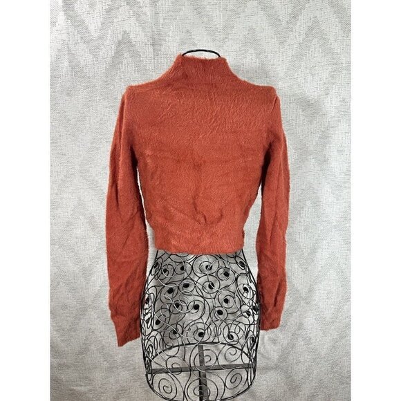 forever 21 orange mock neck fuzzy cropped sweater size L - Picture 4 of 10